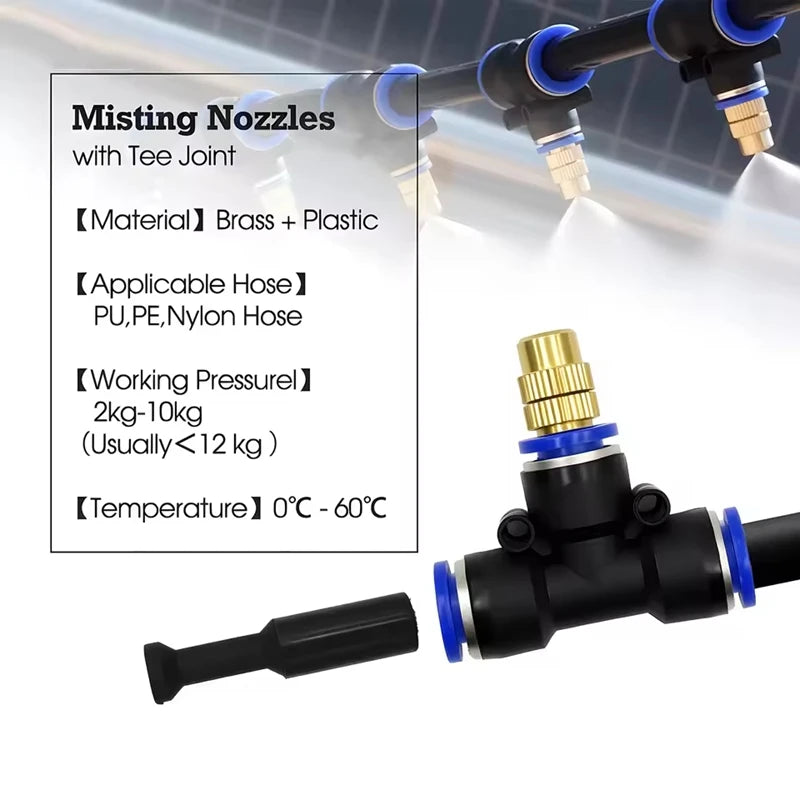Garden Misting Cooling System Kit with Brass Nozzles, Patio Greenhouse Irrigation - 10m