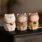 Cute Cat Animals Figurine Decorative Wooden  Ornament Kitten Statue Calico Golden gradient cat Home Office Desk Car Decor Gift