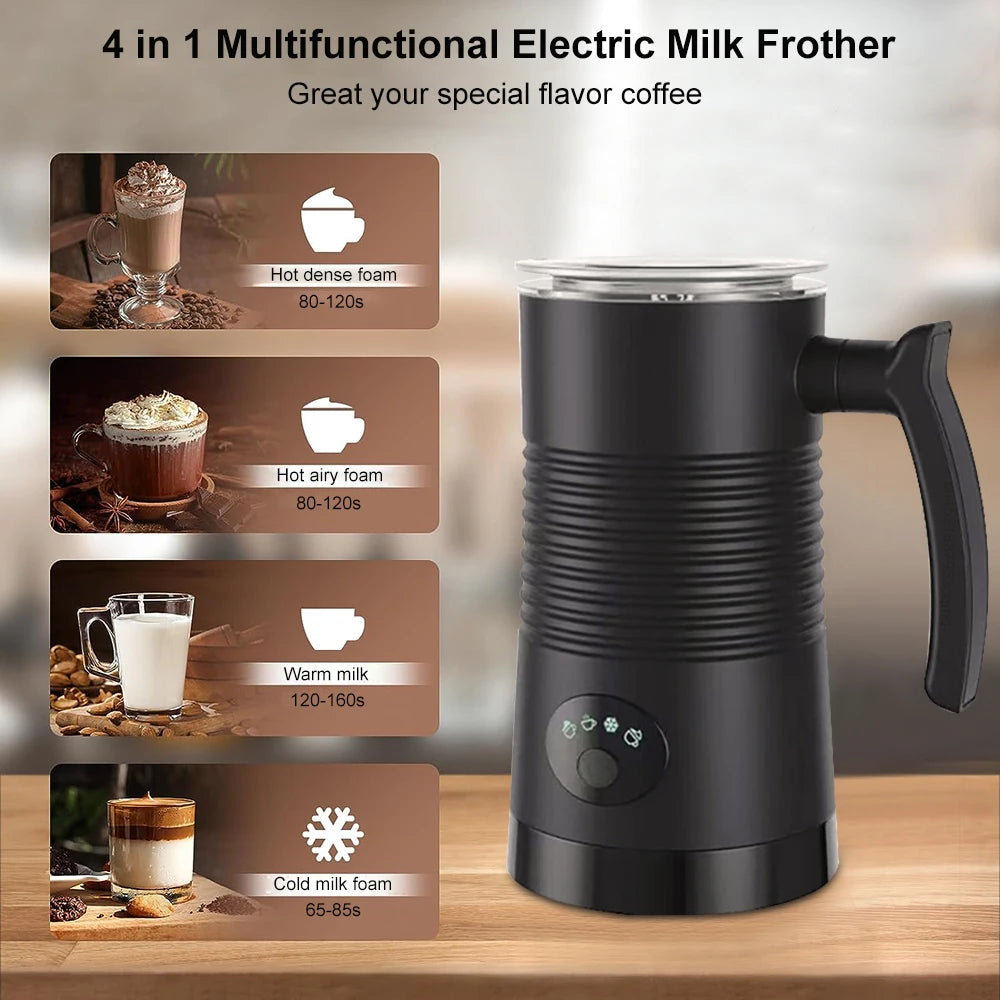 Electric Milk Frother Automatic Rotary Foamer for Coffee Cappuccino Latte 4 in 1 Hot and Cold Foam Maker Milk Frother Foamer