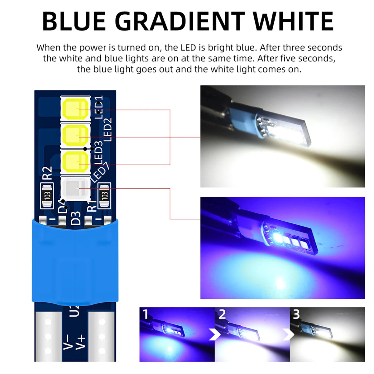10pcs Canbus W5W 194 T10 LED Bulb 2835 Chips Blue White Auto Interior Dome Map Reading Light Width Light Auto Styling 12V Lamp