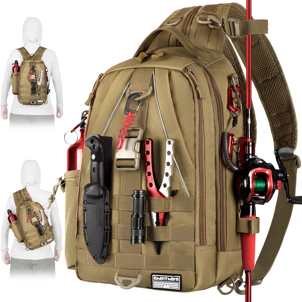 Fishing Backpack Tackle Sling Bag - Fishing Backpack with Rod Holder - Tackle Box Fly Fishing Gifts for Men Women