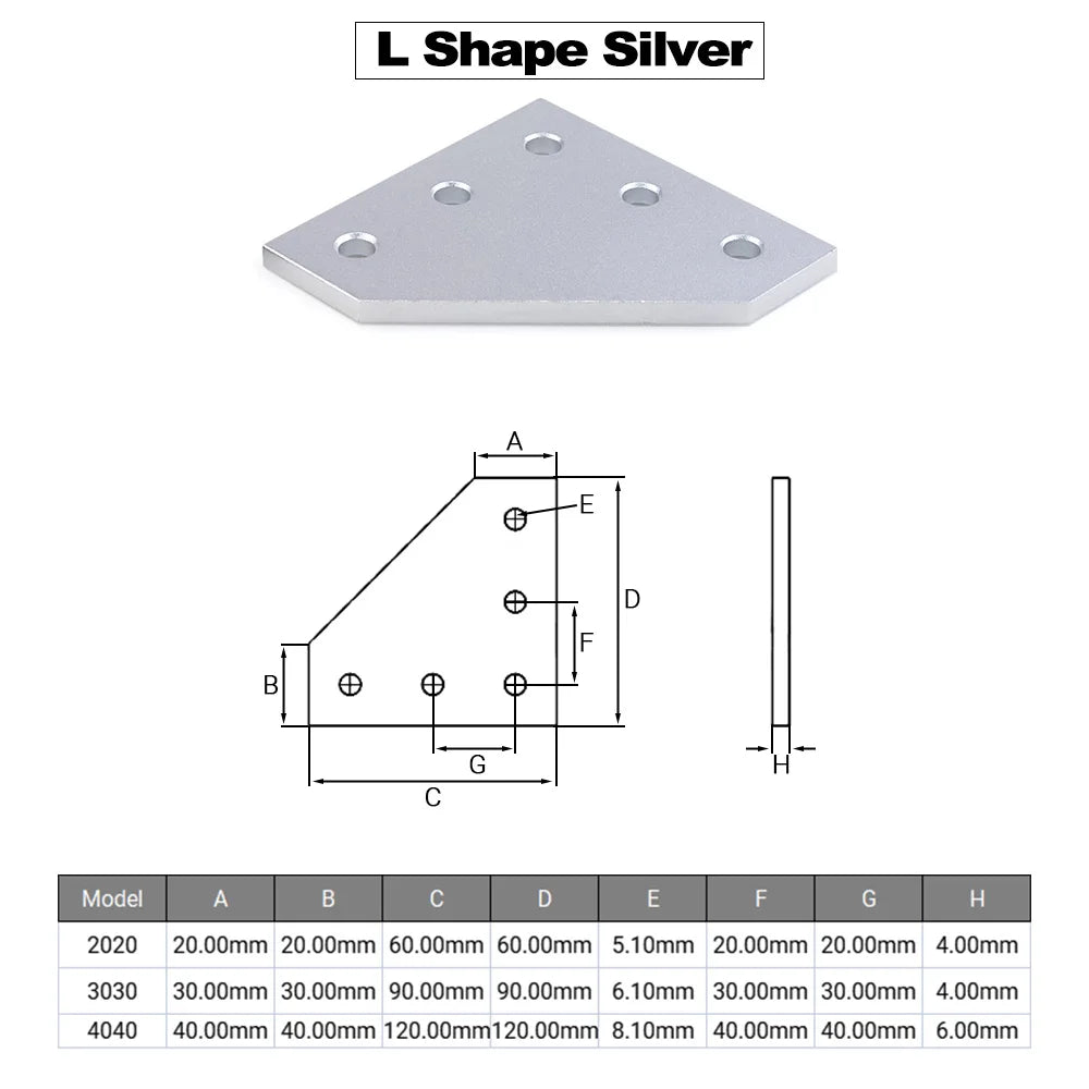90° corner angle bracket plate, L/T, for 2020/3030/4040 aluminum profile, 4-10pcs