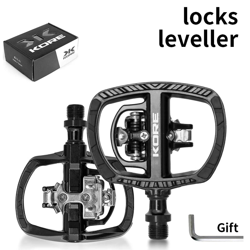 KORE MTB Lock/Flat Pedals Double DU Sealed Clipless 9/16" Crank with SPD Cleats Ultralight Bicycle Parts Aluminum Alloy Pedal