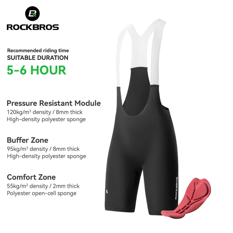 ROCKBROS Men's Cycling Bib Shorts Seamless Cycling Clothing 6 Hours Ride Summer MTB Road Bike Shorts Buffer Zone Bicycle Tights