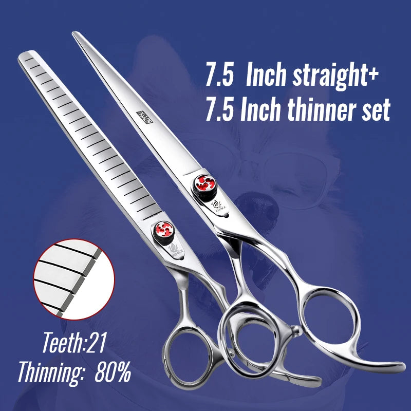 Fenice Professional JP440C 7/7.5 inch Pet Fluffy Thinning Grooming Scissors Straight Dog Scissors Thinner Shears  Rate 80%
