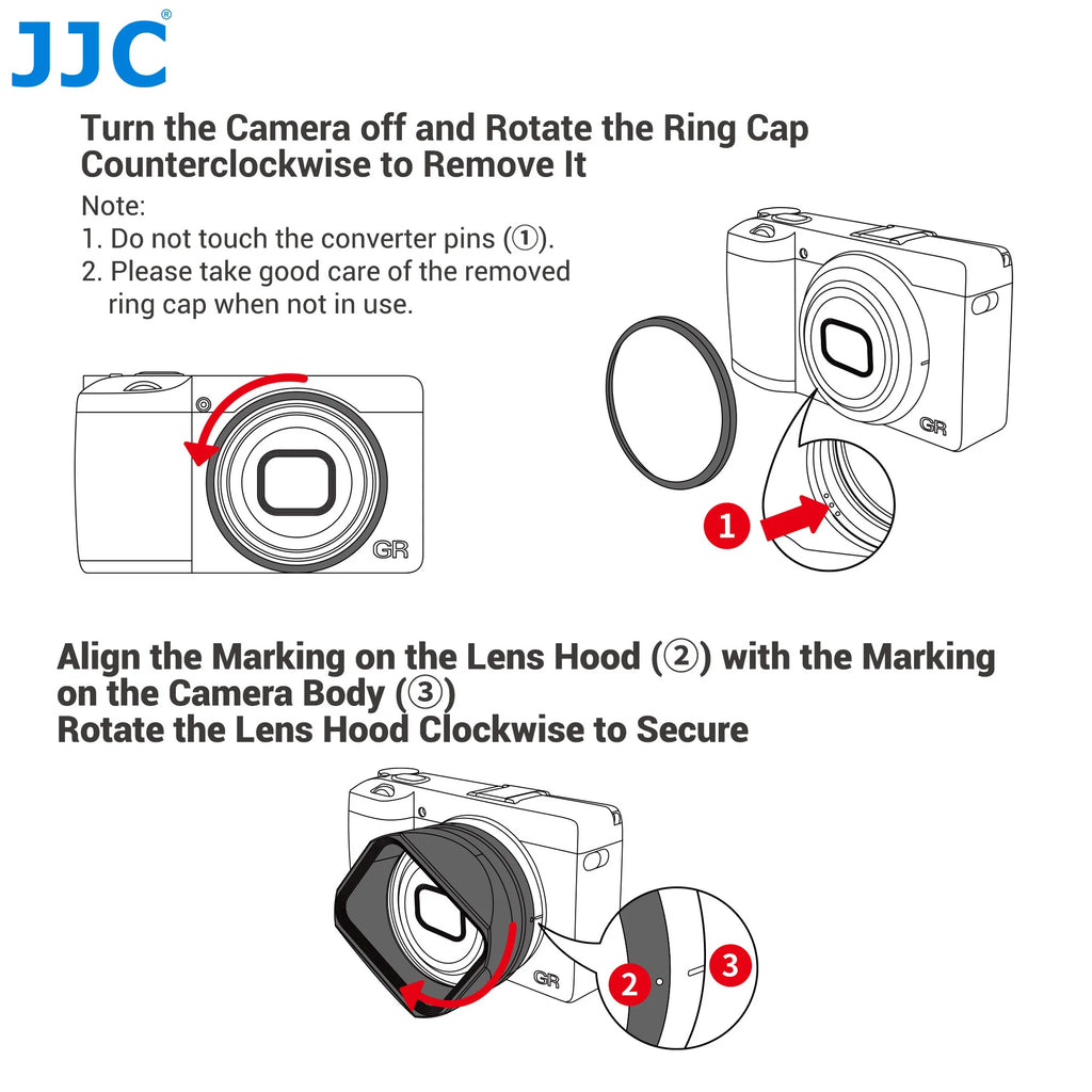 JJC Lens Hood for Ricoh GR IV / GR IV HDF / GR IV Monochrome, Black, 1pc