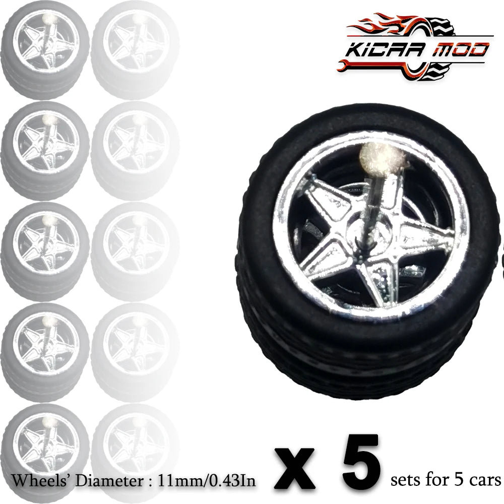 1/64 Wheels with Detachable Rubber Tires Electroplated Color for Toy Model Diecast Cars Refiting Parts for Hotwheels (5 sets)