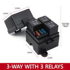 Earu automotive fuse box with relay block assembly, 3-15 way circuit protection (style options)