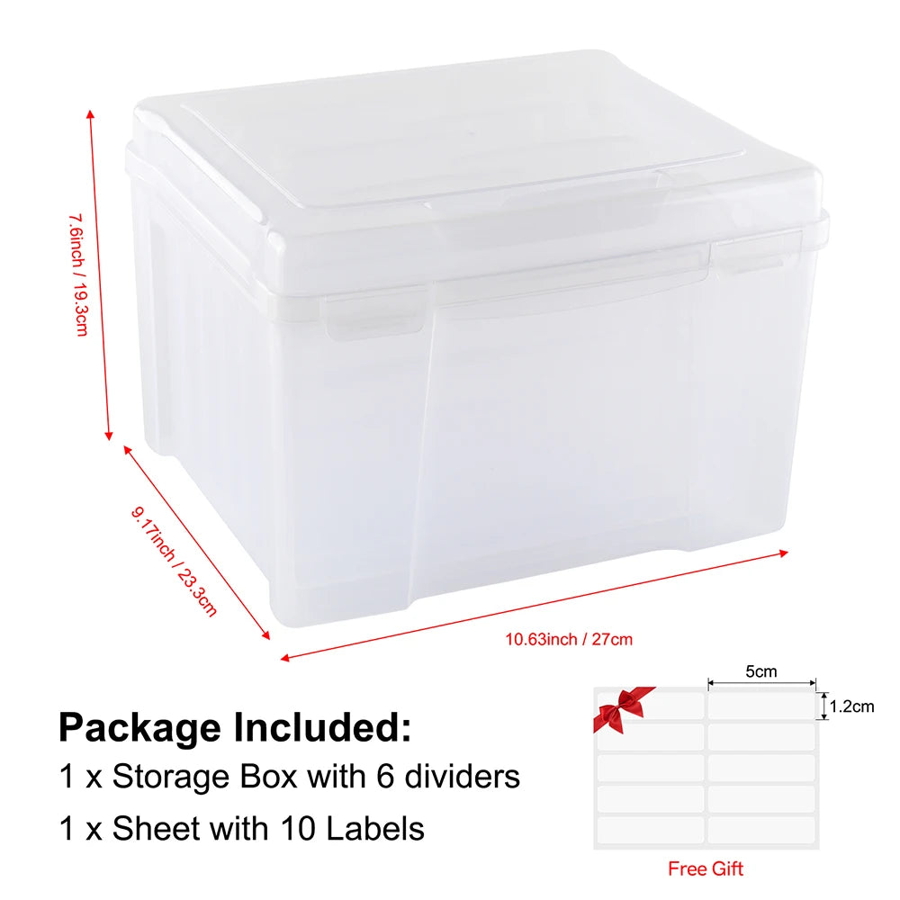 Clear Craft Storage Box with 6 Tabbed Dividers/Double Sided Strong Magnetic Sheets/Plastic Envelopes Cutting Die Stamp Organizer