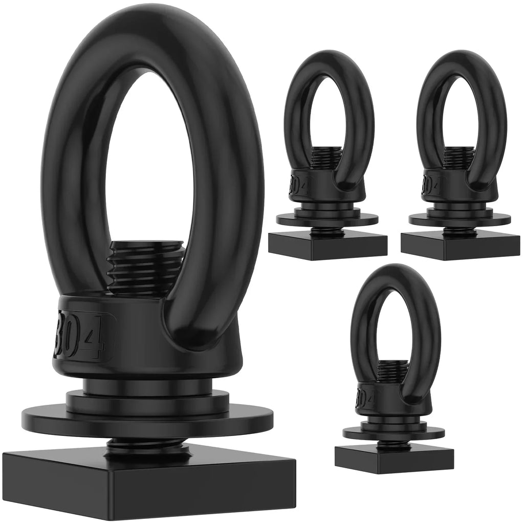 4pcs Stainless Steel T-Track Tie Down Anchors M8 Ring Eye Bolts, Black