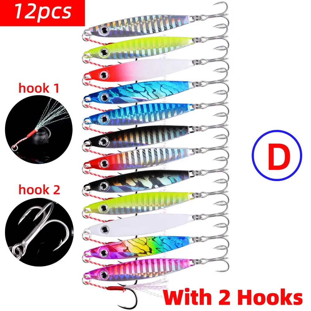 12pcs Pencil Bait Metal Casting Fixture 7/12/17/ 22/ 30/40g Shore Throwing Sea Bass Bait Sinking Artificial Bait Fishing Tackle