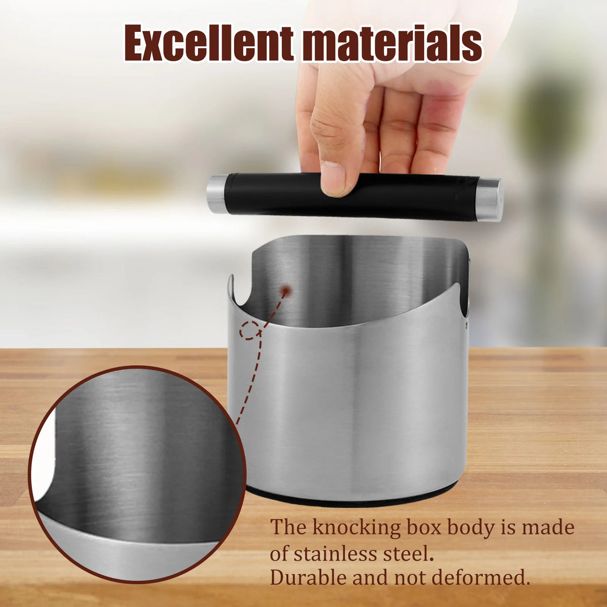 1/3pcs Shock-Absorbent Coffee Knock Box Anti-slip Espresso Dump Bin For Coffee Grounds Steel/Rubber Bar Coffee Grind Waste Bins