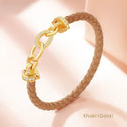MOONLIGHT New Luxury Women's Zircon Ring Round Bracelet Genuine Braided Leather Bracelet for Woman Fashion Accessories 8 colors