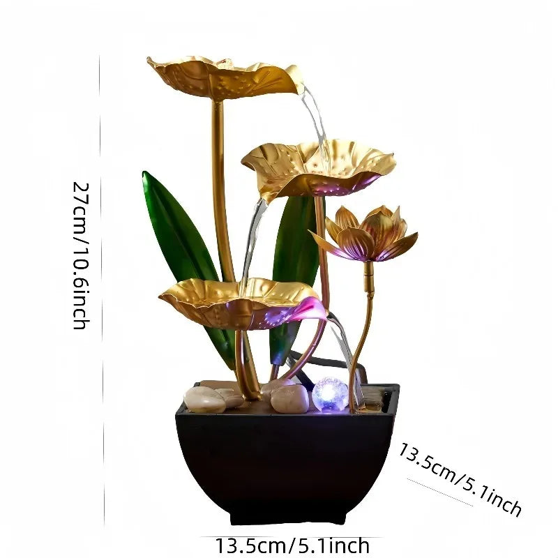 1pcs Lotus Pond Moonlight Water Fountain Circulating Water Ornament Luxury Desktop Decor for Office TV Cabinet Living Room