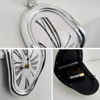 Surreal melting wall clock Salvador Dali style distorted wall decor, black/gold/silver/white