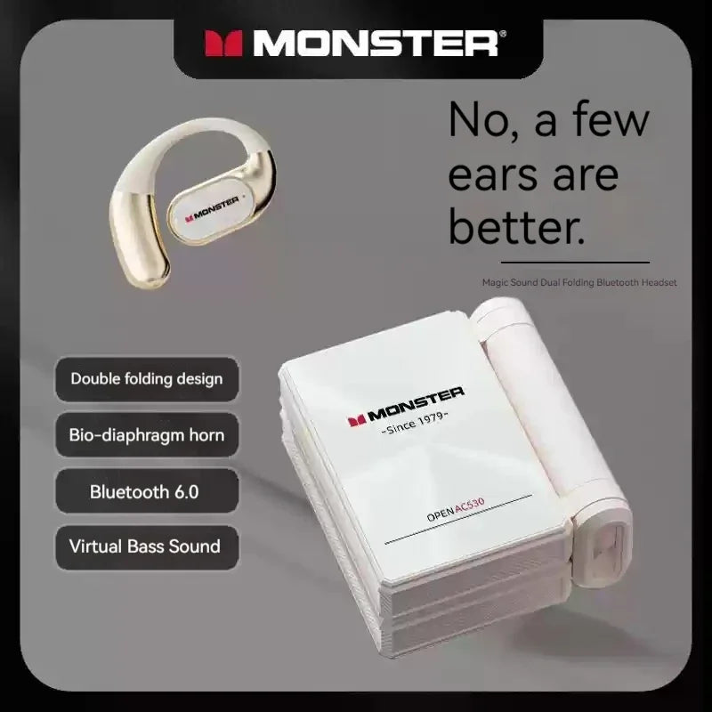 MONSTER AC530 Wireless Earphone Bluetooth Bone Conduction Ear Hanging Titanium Alloy Custom Double Folding Sports Earphones Gift
