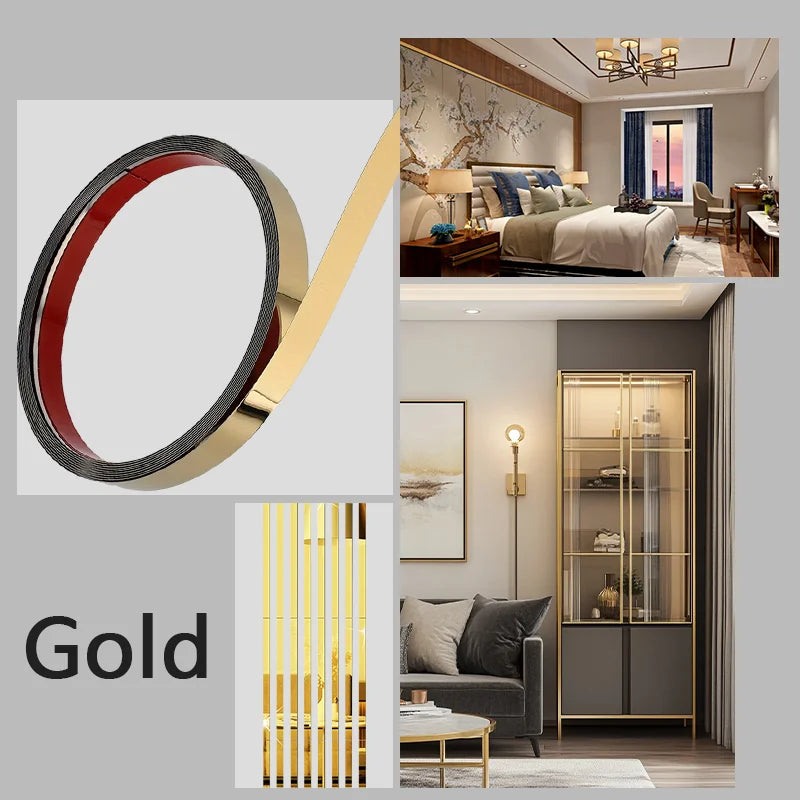15 meters - Stainless steel mirror wall sticker, self-adhesive, suitable for door, window, ceiling waistline decoration
