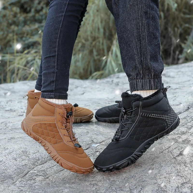 Men's Women's Winter Barefoot Hiking Boots, Slip On Warm Zero Drop Snow Boot, Wide Toe Box Ankle Booties, Minimalist Waterproof