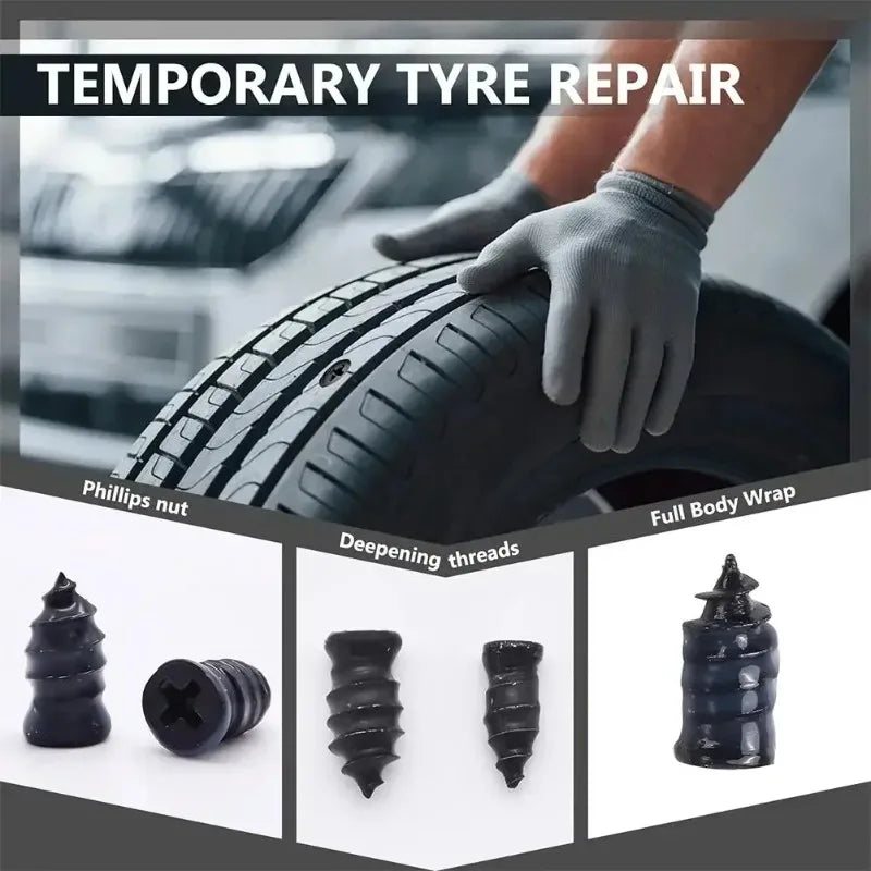 Puncture Repair Kit for Car Vacuum Tire Repair Screws Tire Rubber Screw Nails+ Tool Set W/Box Quick Repair  for Tire Plug