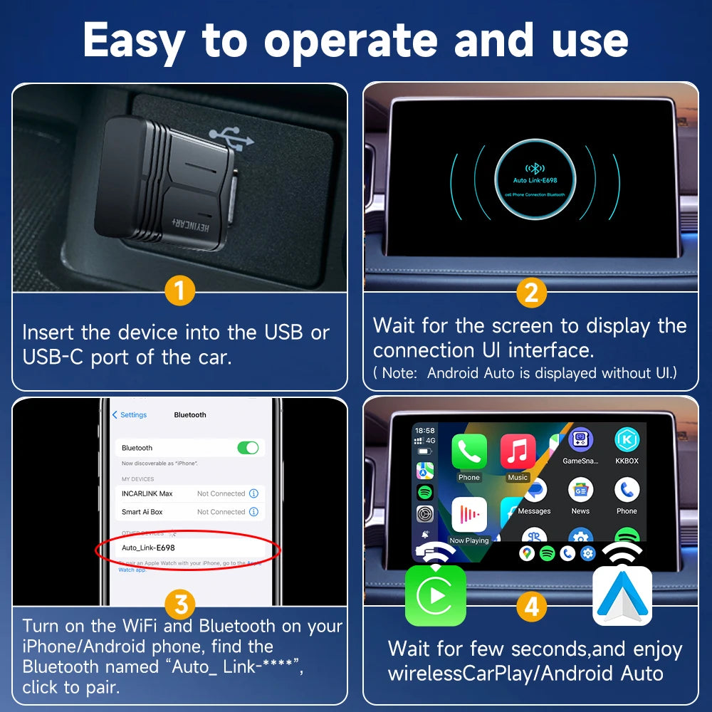 HEYINCAR Baidu Carlife to Carplay Wireless Adapter Auto Connect, Supports Online Music, Map Navigation