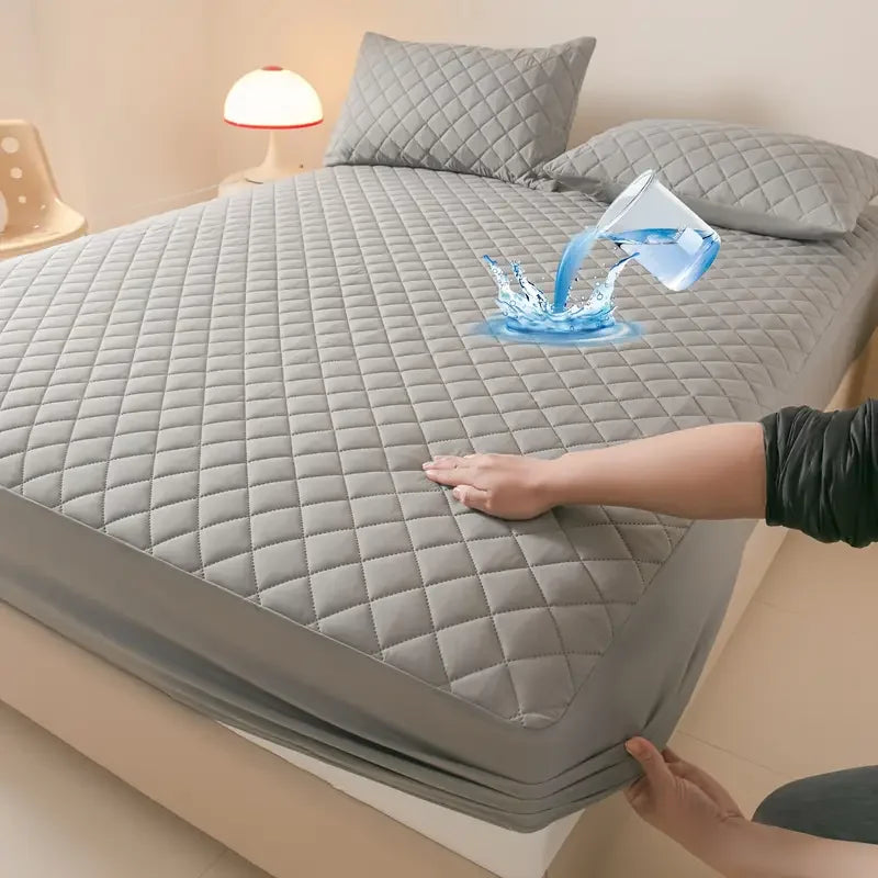 1pc Quilted Waterproof Fitted Sheet, Machine Washable Mattress Protector Single Double Bed Cover