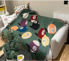 Billiard Balls Pattern Fringed Throw Blanket Retro Pool Balls Themed Woven Couch & Bed Blanket Game Room Decorative Throw