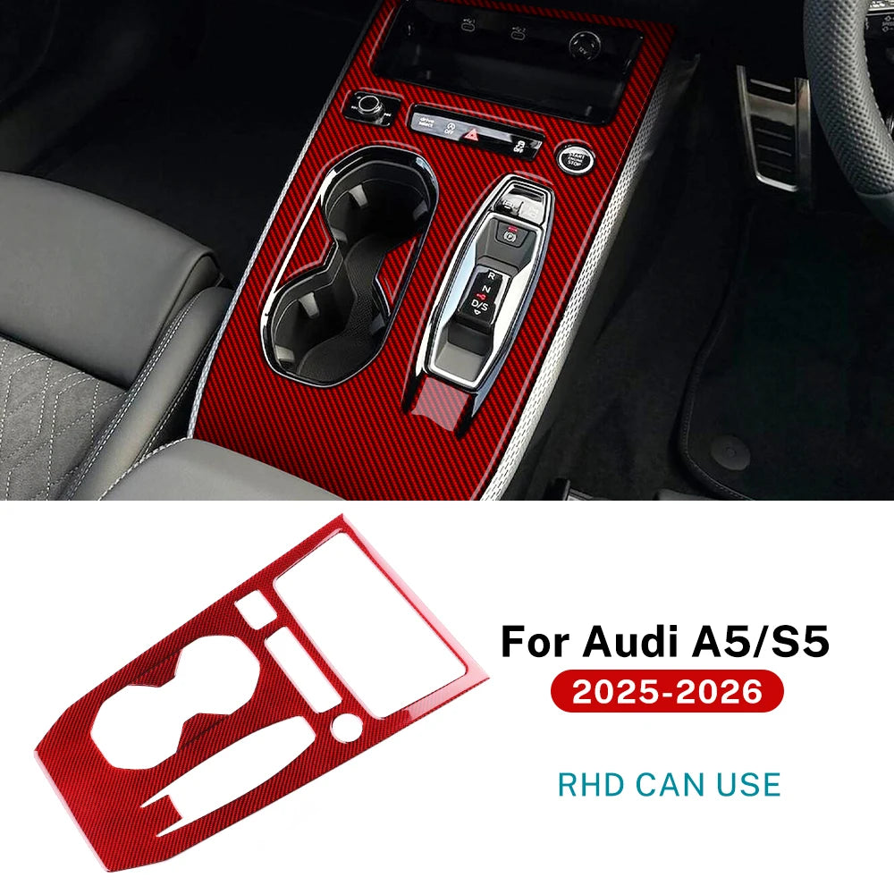 Real Soft Carbon Fiber Sticker for Audi A5 S5 B10 A6 e-tron 2025 2026 RHD LHD Automatic/AT Car Gear Shift Panel Accessories