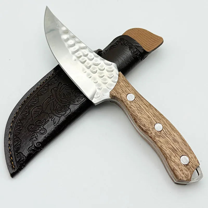 Hand Forged Kitchen Boning Knife Stainless Steel Meat Cleaver Butcher Knife with Leather Sheath for Camping Hunting Cooking