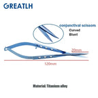 Autoclavable Ophthalmic Conjunctival Scissors Blunt Curved Tip, Stainless Steel or Titanium 1pc