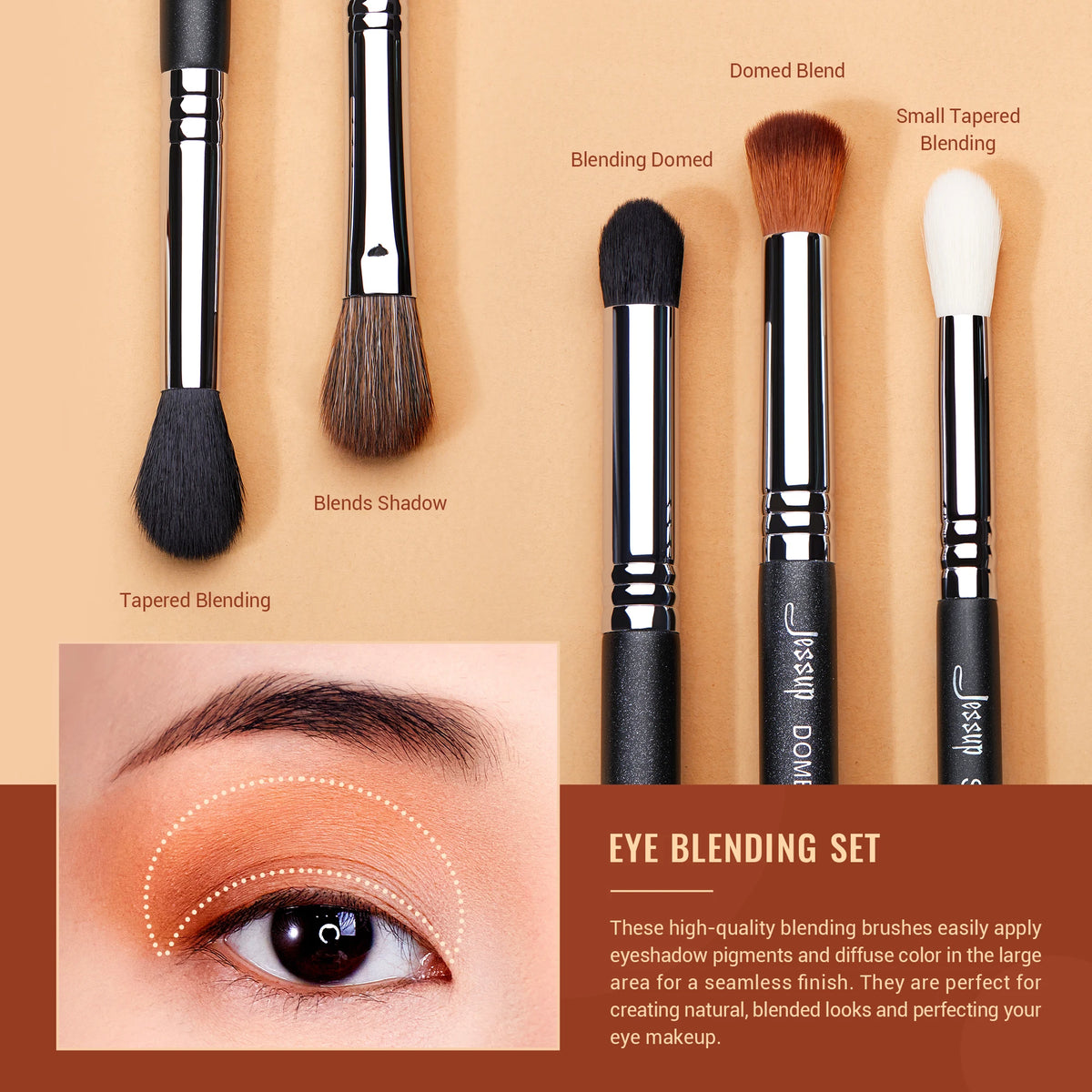 Jessup Eye Makeup Brushes set Professional Eye Blending Brush Synthetic Blends Shadow Crease Pencil Smoky T338