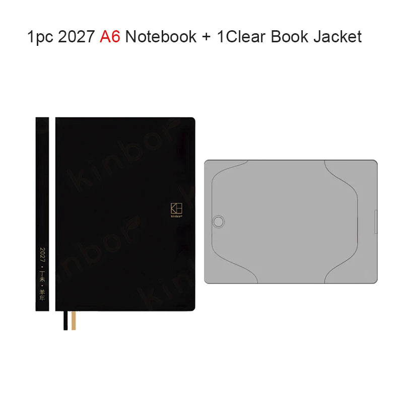 Kinbor 2027 Daily Planner Notebook A5/A6 52g BaChuan Paper Weekly Monthly Yearly, Black