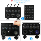 5 Gang Marine Boat Switch Panel Led Waterproof Circuit With Voltmeter Dual Usb Charger Panel Switch Boat Yacht 12v 24v