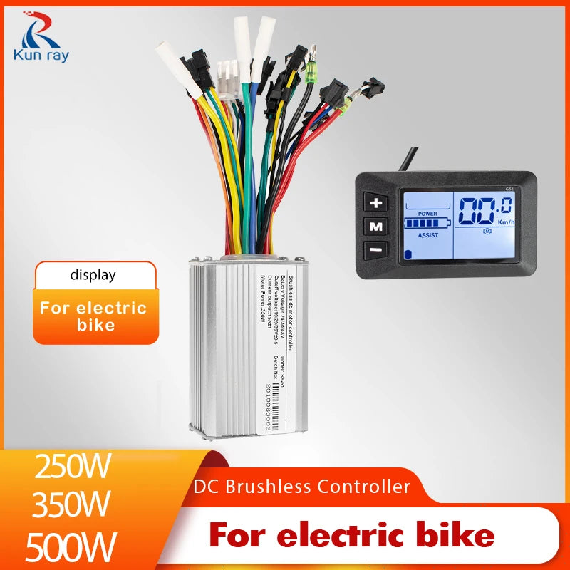 Electric Bike Motor Controller Kit w/ G51 Display, 24V/36V/48V 250W/350W/500W