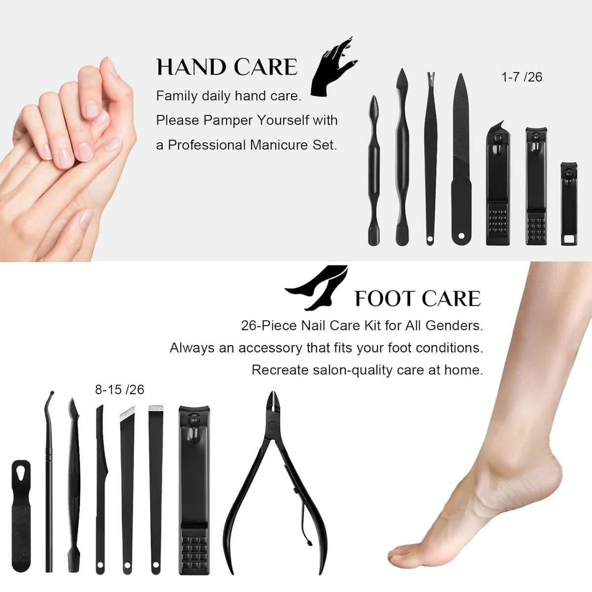 Nail Clippers Set 26 Piece Manicure Set & Pedicure Kit Stainless Steel Fingernail & Toenail Clipper Cutters Nail Care Tools