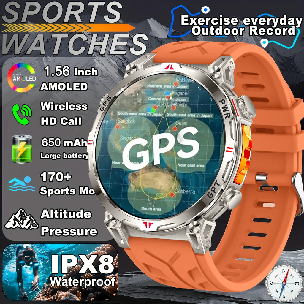 2026 New Outdoor GPS Sports Smartwatches Men Compass 5ATM Waterproof 24/7 Health Monitoring Chat GPT Bluetooth Call Smart Watch