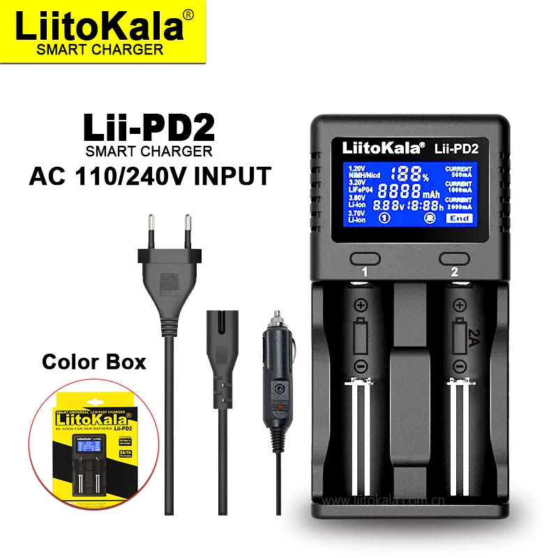 Liitokala Lii-PD2/Lii-PD4 Li-ion & NiMH Battery Charger for 18650 21700 26650 AA AAA