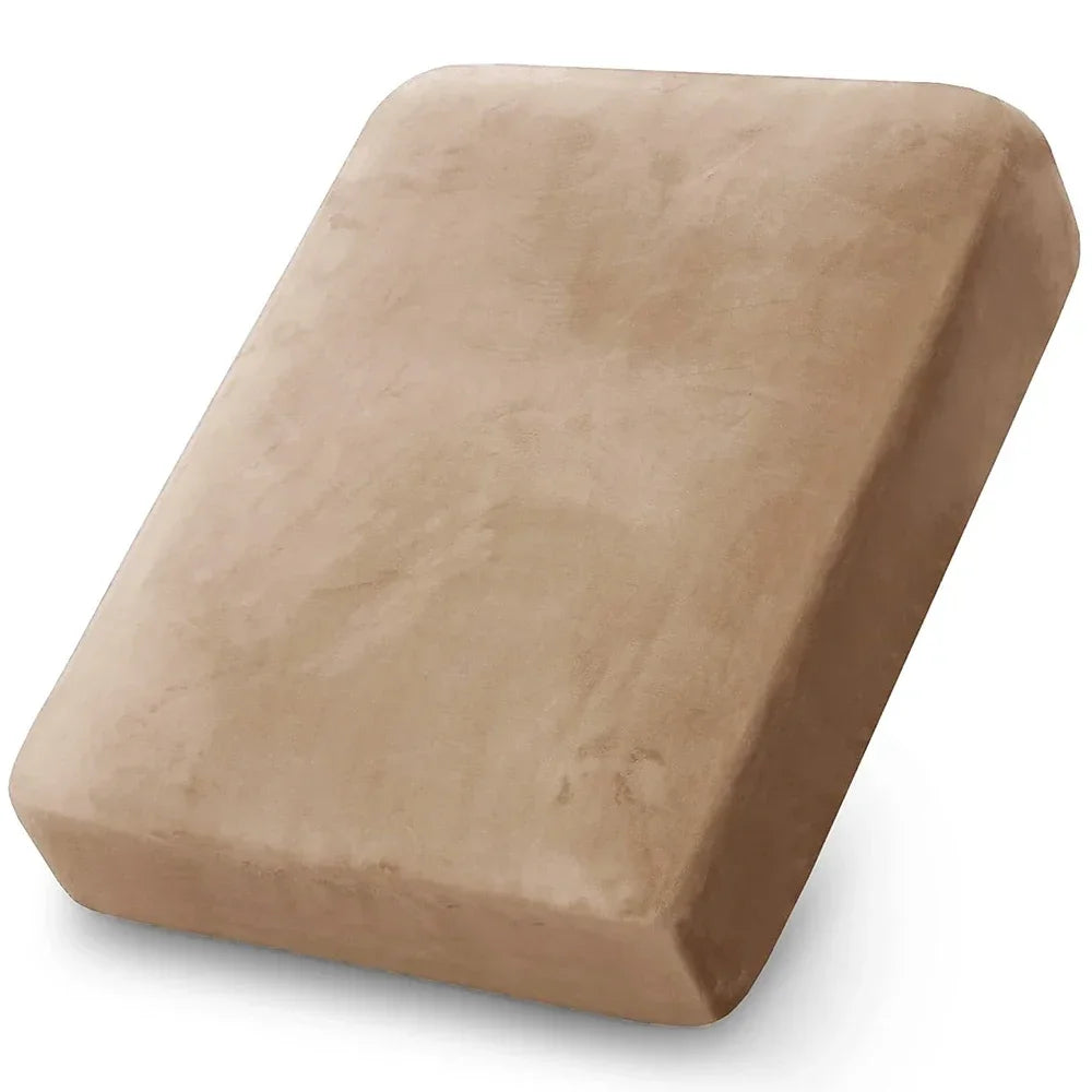 Velvet Sofa Cushion Cover Stretch Plush Seat Slipcover, Beige/Beige Gray, S-XL, 1pc