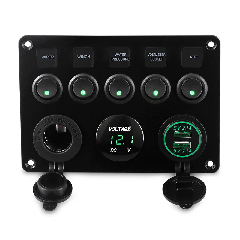 5 Gang Marine Boat Switch Panel Led Waterproof Circuit With Voltmeter Dual Usb Charger Panel Switch Boat Yacht 12v 24v
