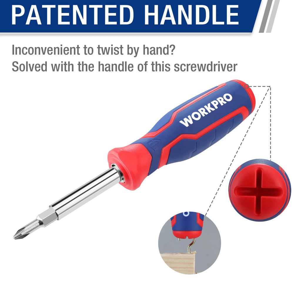 WORKPRO 14-in-1 Screwdriver Set, Chrome Vanadium Steel Flathead & Phillips, Oxford Bag