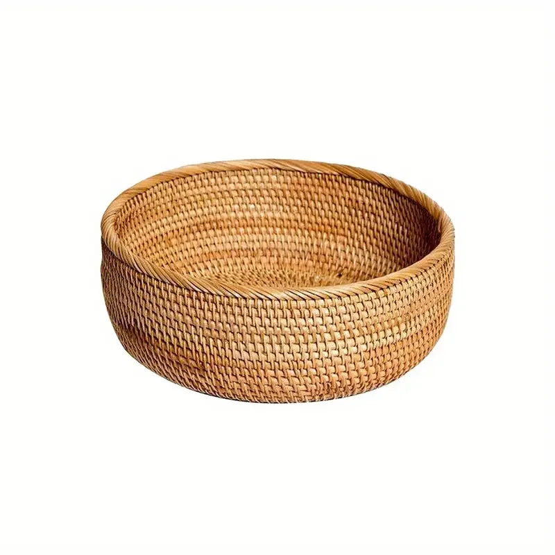 Hand-woven Rattan Wicker Basket Storage Box Fruit Tea Snack Bread Basket Cosmetic Desktop Storage Box Household Kitchen Supplies