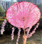 82CM 32'' Skyblue Hanfu Parasol Flowers Waterproof Car Umbrella Dance Cosplay Japan Sakura Spring OilPaper Cosplay El Principito