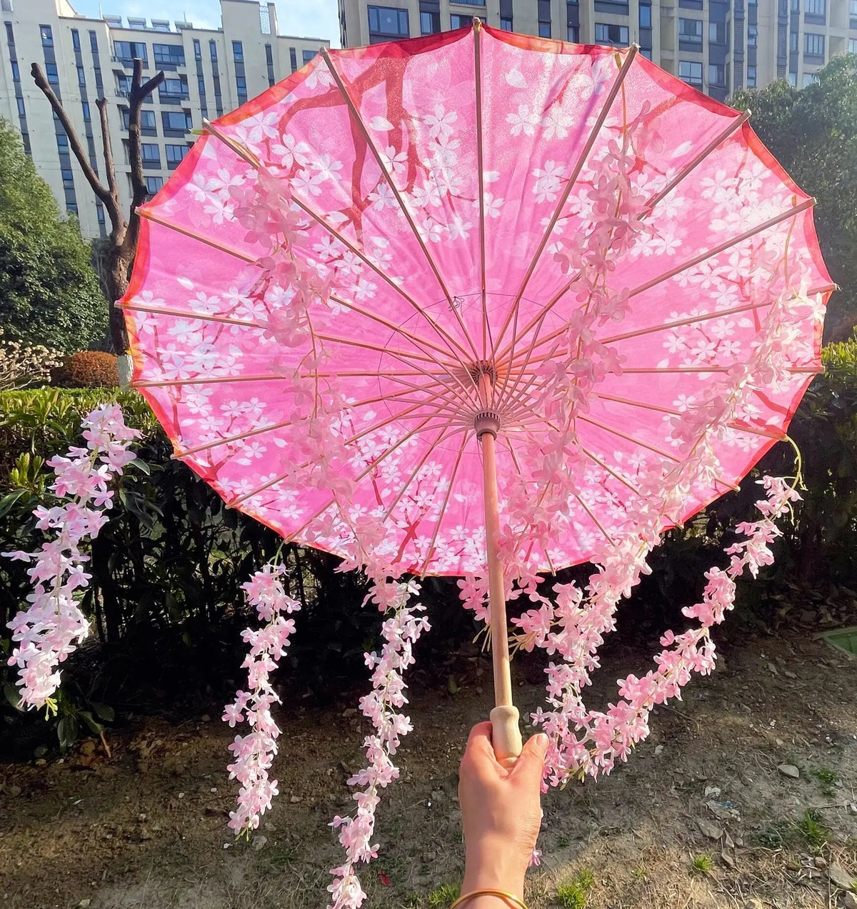 82CM 32'' Skyblue Hanfu Parasol Flowers Waterproof Car Umbrella Dance Cosplay Japan Sakura Spring OilPaper Cosplay El Principito