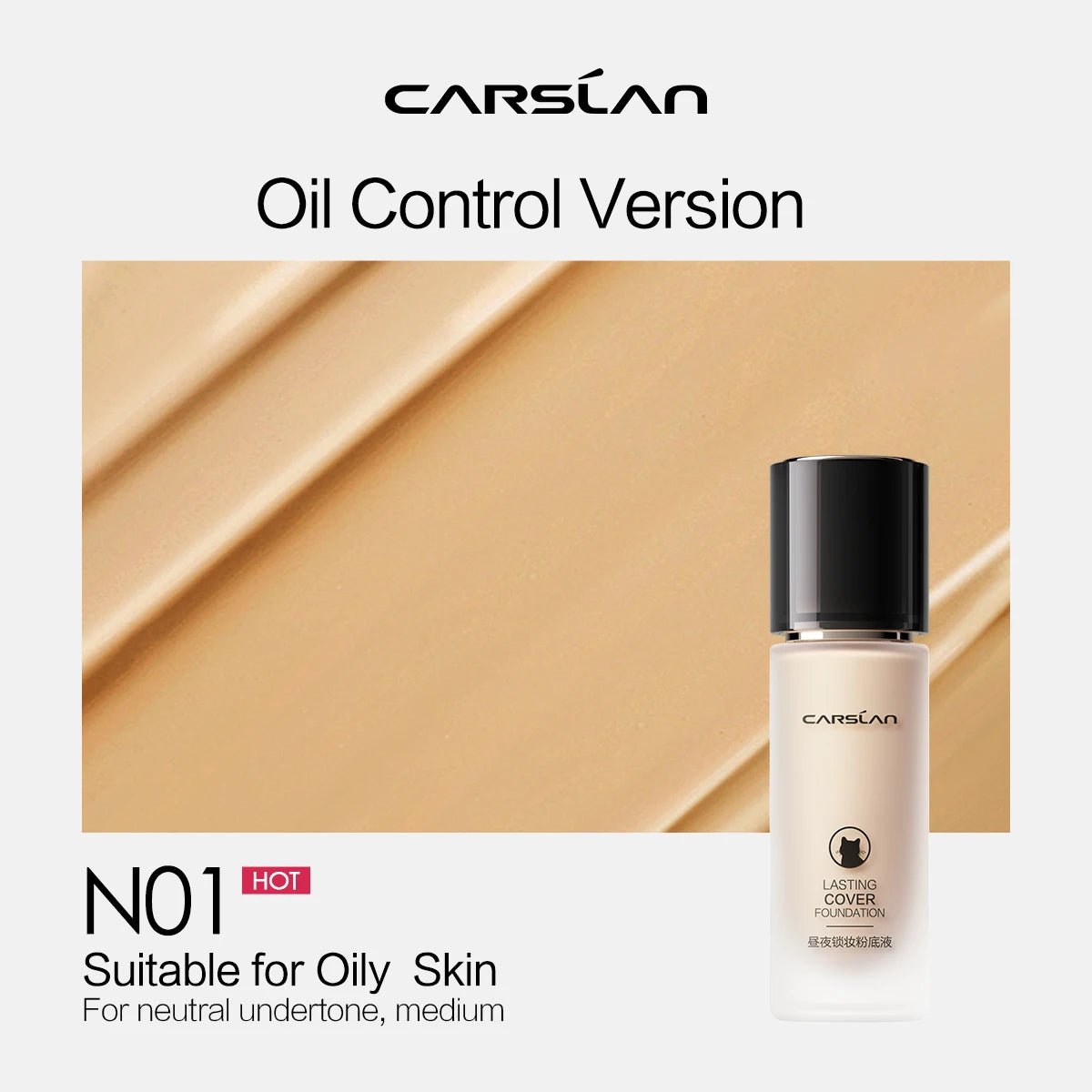 CARSLAN Liquid Foundation Matte Full Coverage Oil Control, Shade 3.0 N01/P01/P02, 23-45ml