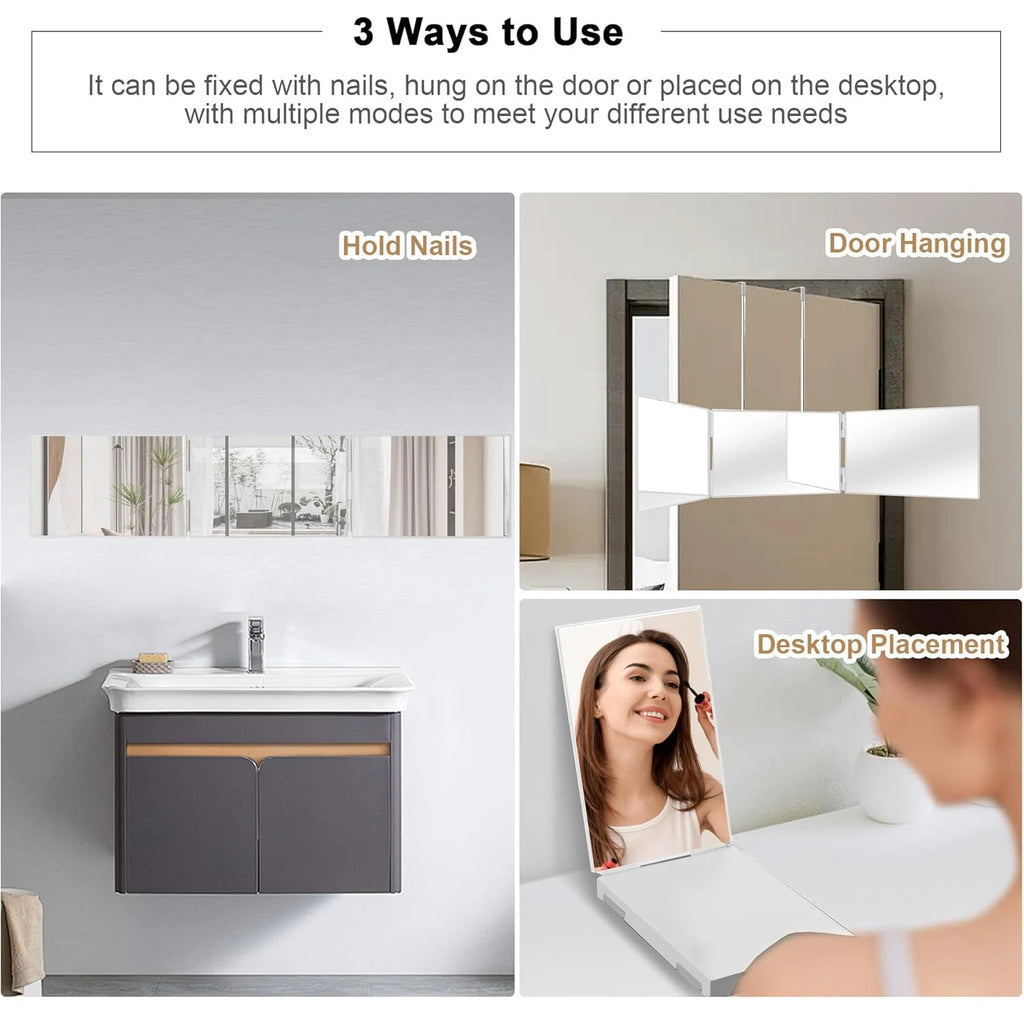 360° Viewing Makeup Mirror for Hair Cutting Travel Portable Self Haircut Mirror with Adjustable Hooks for Shaving, Hair Styling