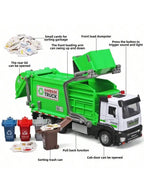 Realistic Garbage Truck Toy Set with Trash Can & STEM Learning Cards | 6+ Years Interactive Pull-Back Vehicle for Boys & Girls,