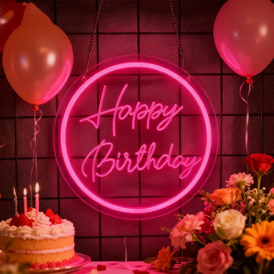 USB Powered LED Neon Sign with Switch, Ideal for All Ages Home Party Decor Happy Birthday Neon Sign for Wall Decor