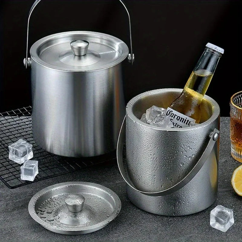 1.6L/2L/3L Stainless Steel Insulated Ice Bucket Wine Beer Champagne KTV Party Cooler