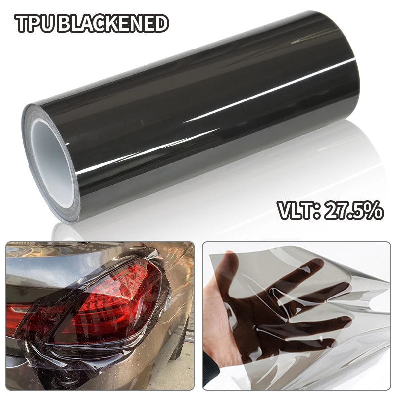 Self-Healing TPU Headlight/Taillight Protection Film Wrap, Transparent/Black/Gray 30cm