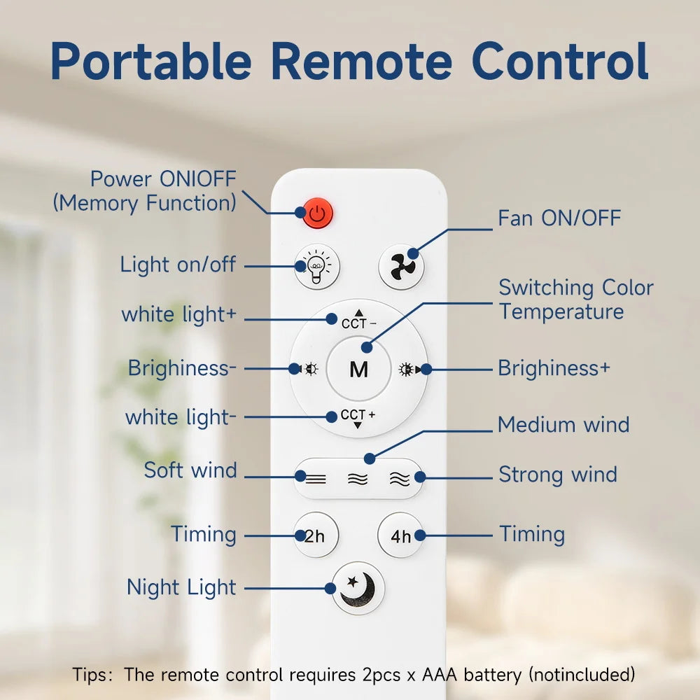 2026 New E27 Ceiling Fan Lamp Remote Control 110V 220V 3 Color Adjustable Modern Home Bedroom Living Room