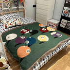 Billiard Balls Pattern Fringed Throw Blanket Retro Pool Balls Themed Woven Couch & Bed Blanket Game Room Decorative Throw